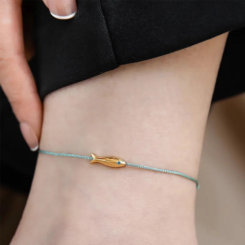 Dospita Gold Color Fish Blue Anklet for Women Girl Fashion Lucky Extremely Fine Jewelry Gift