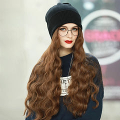 Dospita Curly Wigs Hat Women One-piece Wig Woolen Hats Long Wig Beanies Girls Cute Fashion Wig Bonnet Daily Casual Wig Beanie Winter Hat