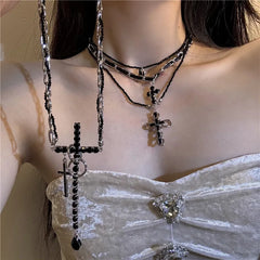 Dospita Multi Layer Dark Cross Leather Necklace Cross Punk Women Necklace Collarbone Chain Accessory 2024 New Jewelry Collection Gift ﻿