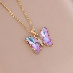 Dospita Fashion Classic Rhinestone Butterfly Pendant Necklace for Women Simple Clavicle Chain Colorful Insect Charm Necklaces Jewelry