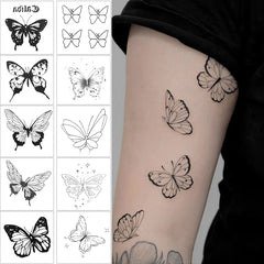 Dospita  -  Black Butterfly Temporary Tattoo Sticker Colorful Flower Body Legs Arm Art Realistic Fake Tattoo Festival Party Bikini Tattoos