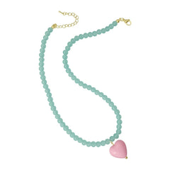 Dospita  -  Blue Beaded Neckchain Heart Necklace Love Heart Contrast Color Choker