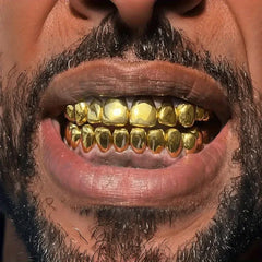 Dospita New Gold Silver Color Hip Hop Teeth for Mouth Grillz Caps Top&Bottom Grill Set Vampire Teeth for Halloween Party Sets Gifts