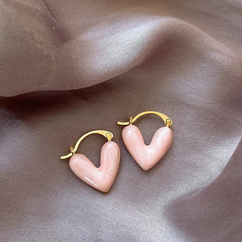 Dospita Fashion Heart Stud Earrings for Women INS Korean Elegant Luxury Sweet Pink White Love Dangle Earring Drop Jewelry Girls Gift New