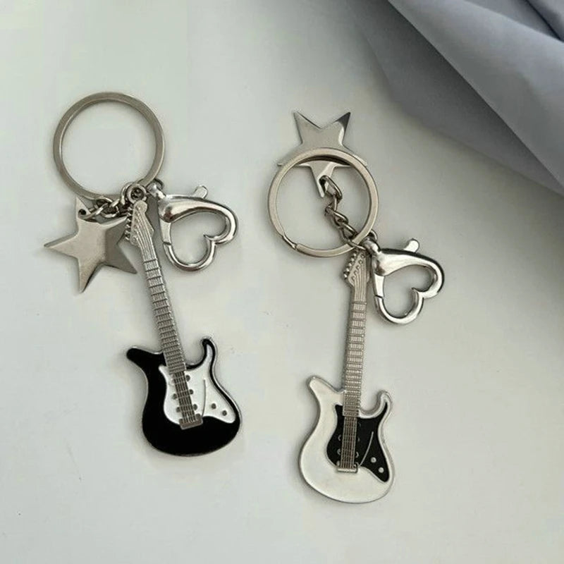 Dospita  -  Good Metal Hiphop Rock Y2K Guitar Keychain With Star Heart Hook Cool Fashion Punk Music Keyring Bag Charm Pendant