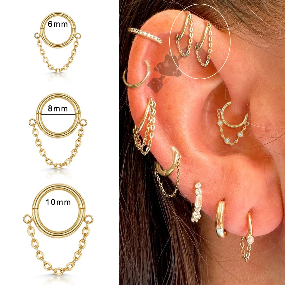 Dospita  -  1pc Stainless Steel Hoop Earrings with Chain Simple Septum Piercing Nose Rings Women Gold Color Tragus Rook Ear Piercing Jewelry