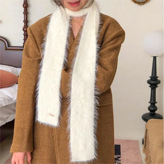 Dospita Korean Designer Runway Style Thin Scarf Fashionable Plush Long Strip Scarf Women's Imitation Mink Fur Y2K Girl Scarf for Warm