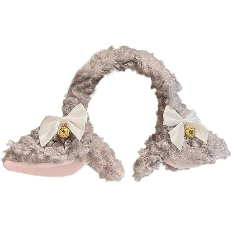 Dospita Plush Sheep Ears Headband Fashion Fancy Props Simulation Plush Hairband Handmade Bowknot Head Hoop Costume Party