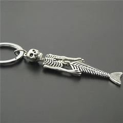 Dospita 1pcs Antique Sliver Color Mermaid Skeleton Key Chains Skull Key Ring for Gift for Men Halloween Gift