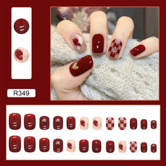 Dospita 24Pcs/Set Dark Spice Wearable Black Press on Nails Tips Wearing False Nails Design Butterfly Lovely Girl Acrylic Fake Nails Art