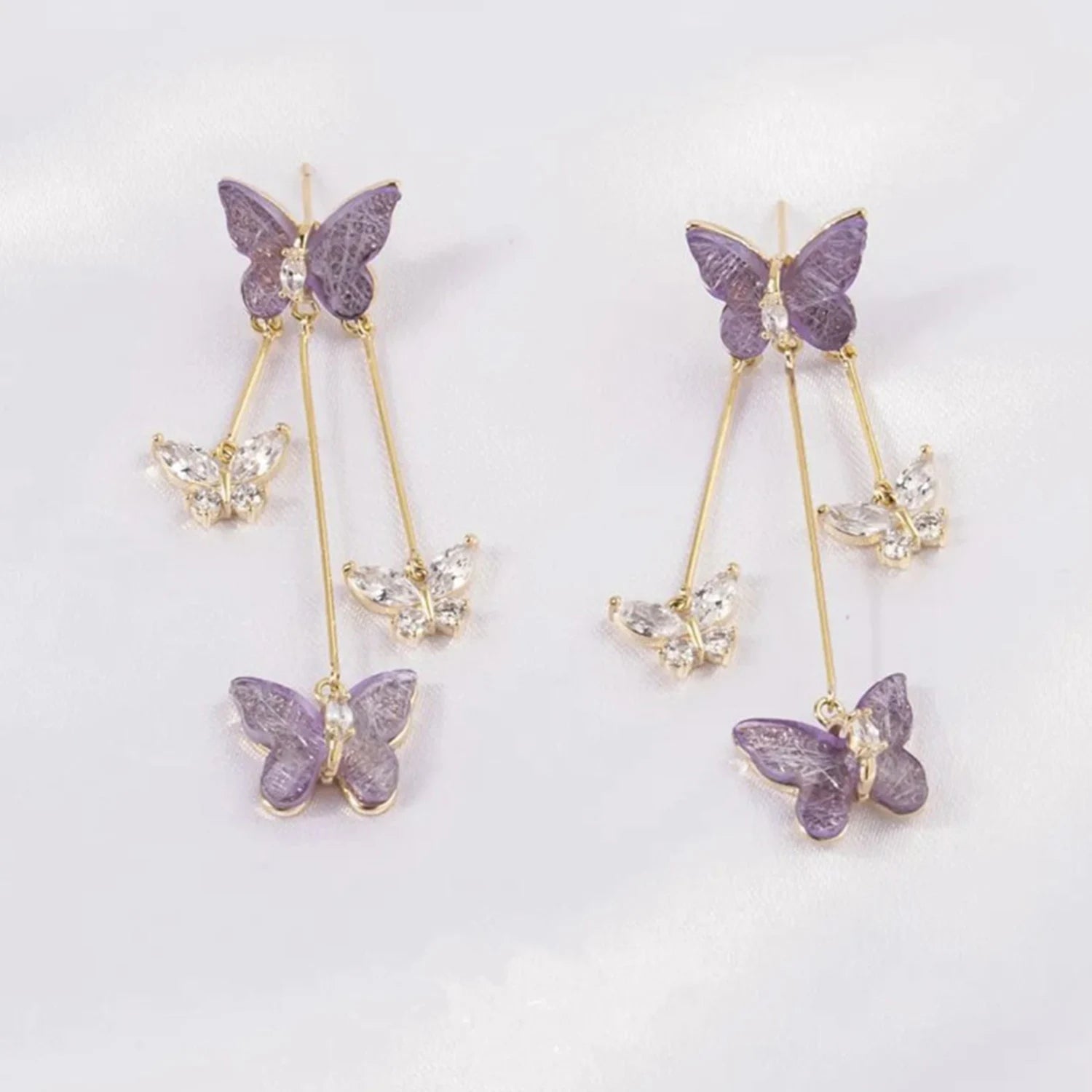 Dospita Fashion Aesthetic Purple Crystal Butterfly Dangle Earrings for Women Long Tassel Earring Wedding PartyStatement Jewelry Gift