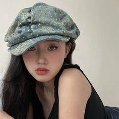 Dospita Painter Hat Y2K Vintage Cloud Hat Cool Sweet Newsboy Cap Street Style Rough Edge Women Artist Hat Girls