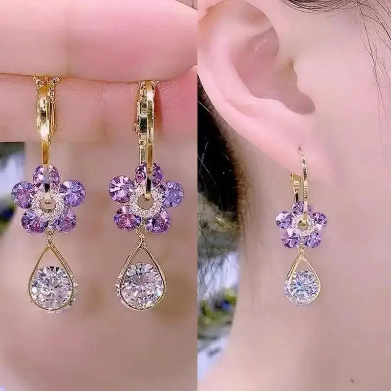 Dospita  -   Needle Purple Butterfly Long Tassel Earrings For Women Jewelry Trending Korean Fashion Luxury Crystal Earrings