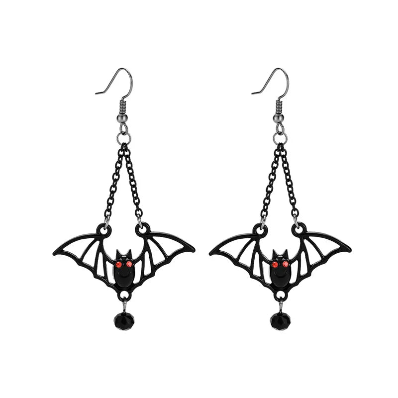 Dospita Black Bat Earrings with Black Crystal Beads, Earrings,Gothic Jewelry,Alternative Jewelry,Gothic Gift for Her,Bat Lover,Halloween