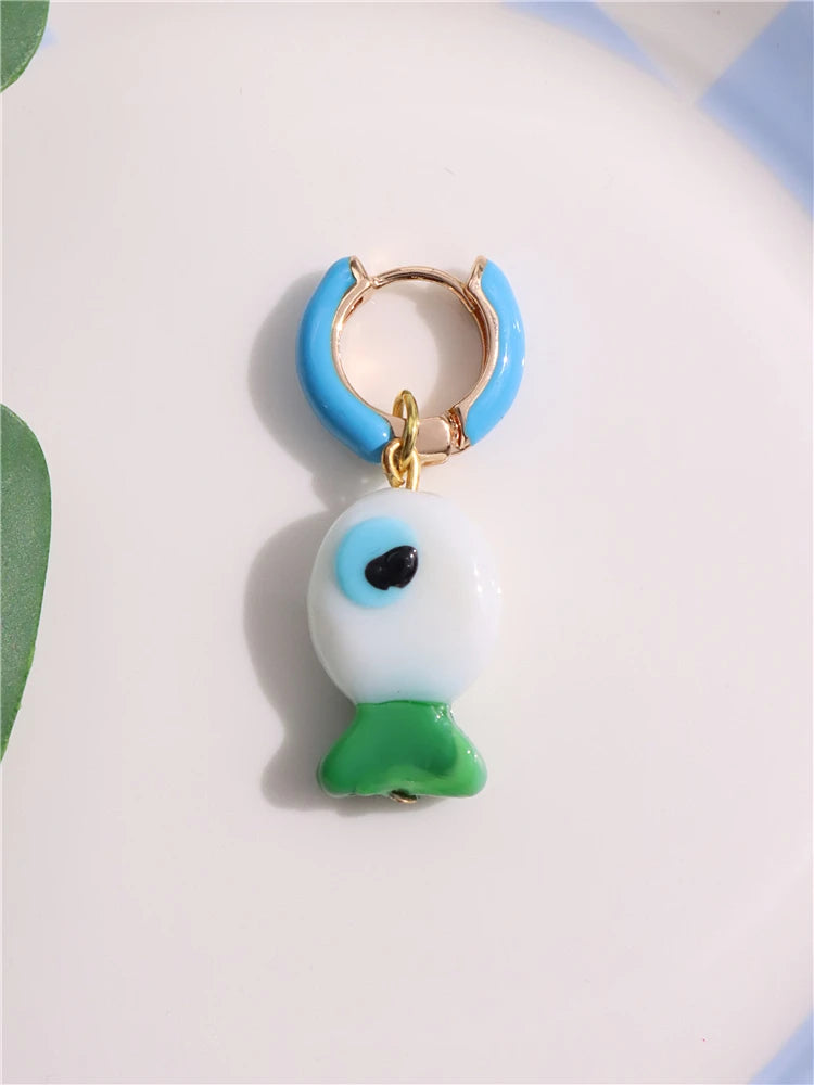 Dospita  -  Colorful Enamel Hoop Earrings for Women Girls Glazed Fish Cute Handmade Chic Ancessories Summer Beach Trend Jewelry New