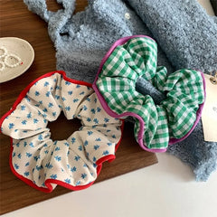 Dospita Korean Fashion Floral Plaid Scrunchie Women Girls Flower Elastic Hair Rubber Bands Accessories Tie Hair Rope Headdress Headwear