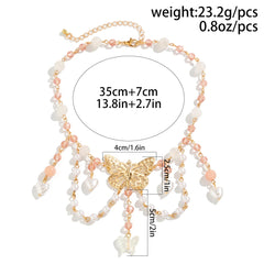 Dospita Multilayer Lovely Butterfly Love Heart Pendant Tassel Chain Necklace for Women Kpop Imitation Pearl Beads Choker Y2K Jewelry New