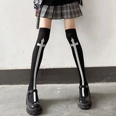 Dospita Cross Stockings Cosplay Black Women Punk Harajuku Dark Gothic Y2K Festival Party Hosiery Long Socks Knee Lolita Girls High Socks