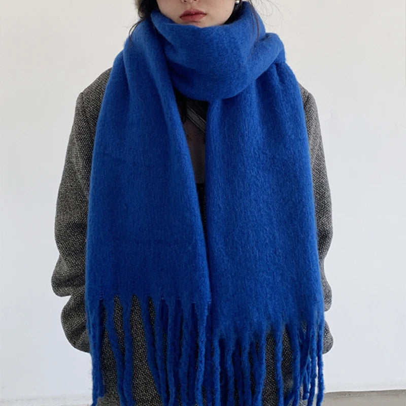 Dospita  -  Winter Solid Color Cashmere Scarf Warm Soft Women's Scarf Fashion Long Tassel Scarf Thickened Wrapped Shawl Woman Scarf