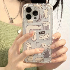 Dospita  -  Cartoon Cat Graphic Soft Clear Phone Case For iPhone 11 13 12 14 15 16 Pro Max XR X 7 8 Plus SE 2 3 Shockproof Airbag Cover