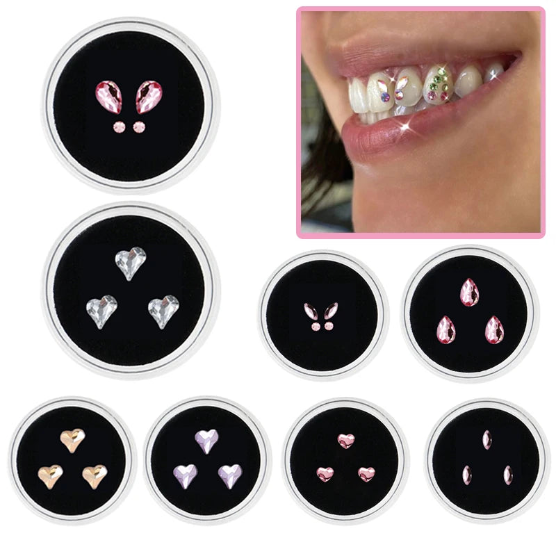 Dospita 3/4pcs Dental Tooth Gems Strass Dentaire Beauty Diamond Teeth Gems Various Shapes Teeth Steel Denture Acrylic Teeth Decoration