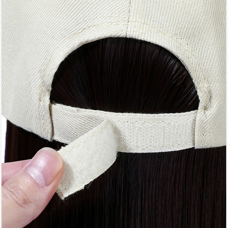 Dospita Y2K Wig Hats Women Fashion Long Wig Caps Casual Solid Color Cap with Wig 55cm Long Curly Hair Hat 40cm Straight Hair Visors