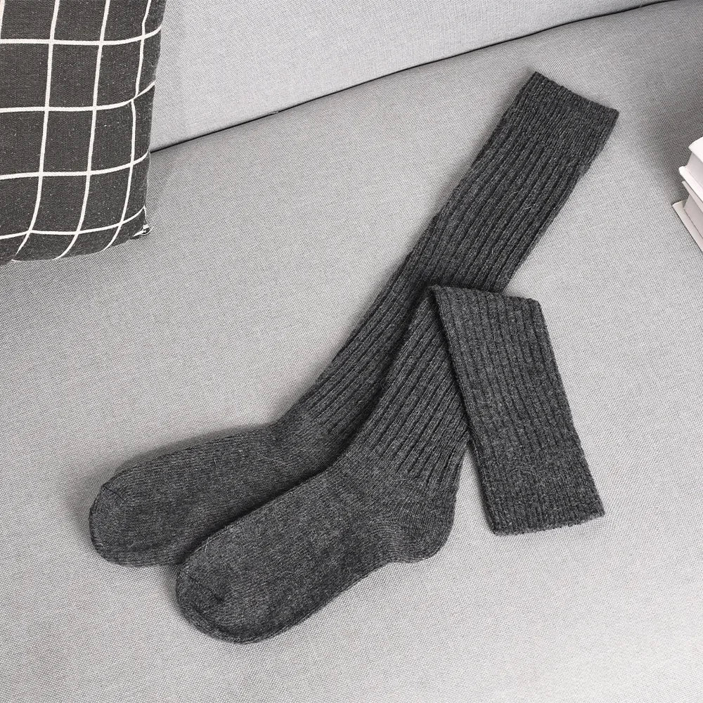 Dospita  -  Soft Wool Long Socks Women Autumn Winter Cashmere Solid Knitted Stocking Skinny Casual Knee High Fluffy Warm Thicken Girls Socks