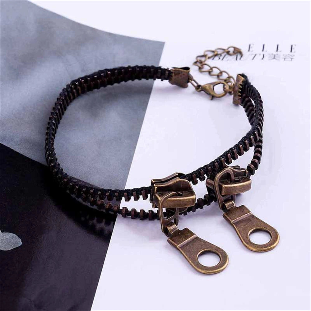 Dospita Retro Zipper Anklet Boho Style Double Chain Handcuffs Bracelet Ankle Women Summer Foot Jewelry Friendship Gifts