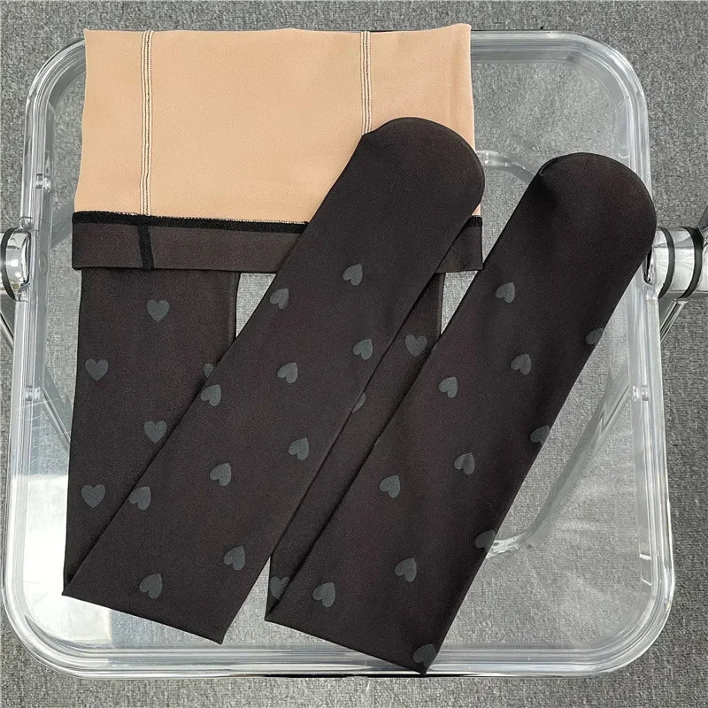 Dospita  -  100/200g Women Thick Warm Tights Autumn Winter Sexy Love Polka Dot Stockings Lined with Thick Velvet Elastic Thermal Pantyhose