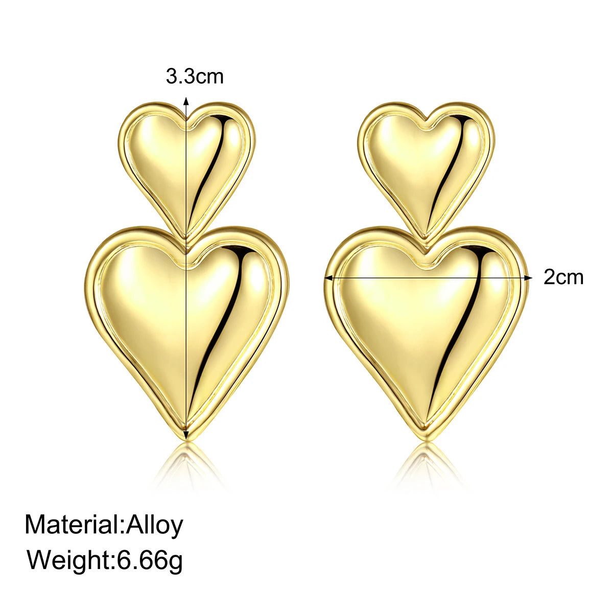 Dospita Luxury Trendy Double Heart Shaped Earrings Gold Plated Smooth Metal Love Drop Earrings For Women New Jewelry Party Gifts