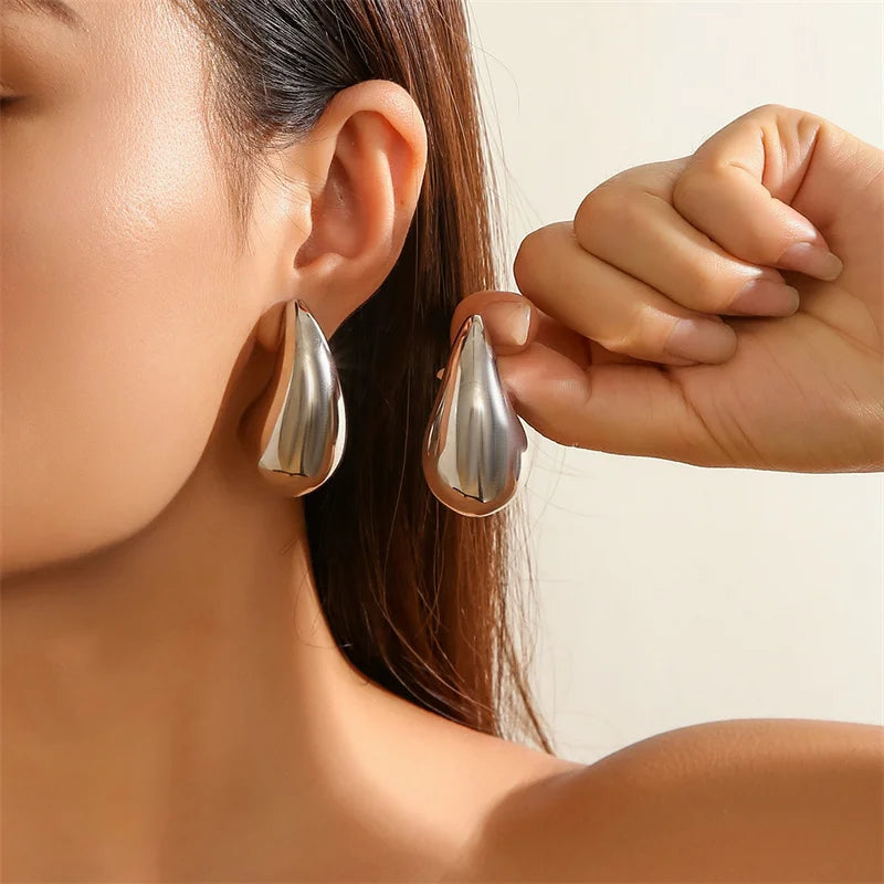 Dospita  -  Modern Jewelry New Gold Color Plated Chunky Dome Teardrop Earrings For Women Girl Gift Hot Sale Popular Ear Accessories