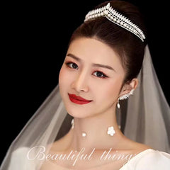 Dospita Retro Crystal Pearl Bridal Tiaras Crown Rhinestone Headband Wedding Hair Accessories Hairbands Bride Crown Hair Jewelry