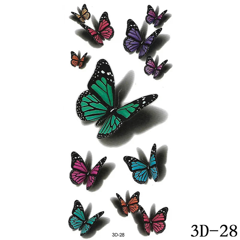 Dospita  -  Black Butterfly Temporary Tattoo Sticker Colorful Flower Body Legs Arm Art Realistic Fake Tattoo Festival Party Bikini Tattoos