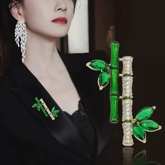 Dospita Temperament Elegant Retro Green Plant Imitation Emerald Bamboo Shape Brooch Pin For Women Brooches Suit Collar Dress Accessories