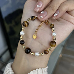 Dospita Tiger Eye Stone Pearl Bracelet Women's Jewelry Maillard Retro Indian Style Men's Women's Bracelets Handmade Ethnic Accessories