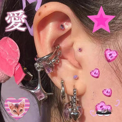 Dospita Y2k Accessories Pink Bling Crystal Heart Earrings Korean Fashion Irregular Star Earrings for Women's 2000s Jewelry Aesthetic