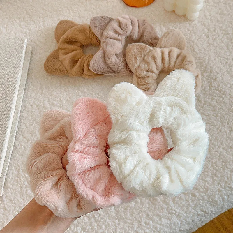 Dospita  -  Winter Warm Soft Hair Scrunchies for Women Girls Cute Plush Elastic Hair Band Rabbit Ears Rubber Band Hair Loop Accessories