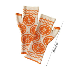 Dospita  Knitted Gloves Winter Half Finger Mittens Stretchy Touchscreen Orange Pattern Gloves for Kids Teens Christmas Presents M6CD