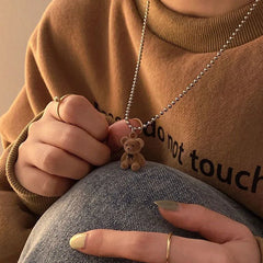 Dospita  -  Cute Plush Bear Pendant Necklace for Girls Women Korean Fashion Bear Long Sweater Neck Chain Necklaces Collar Jewelry