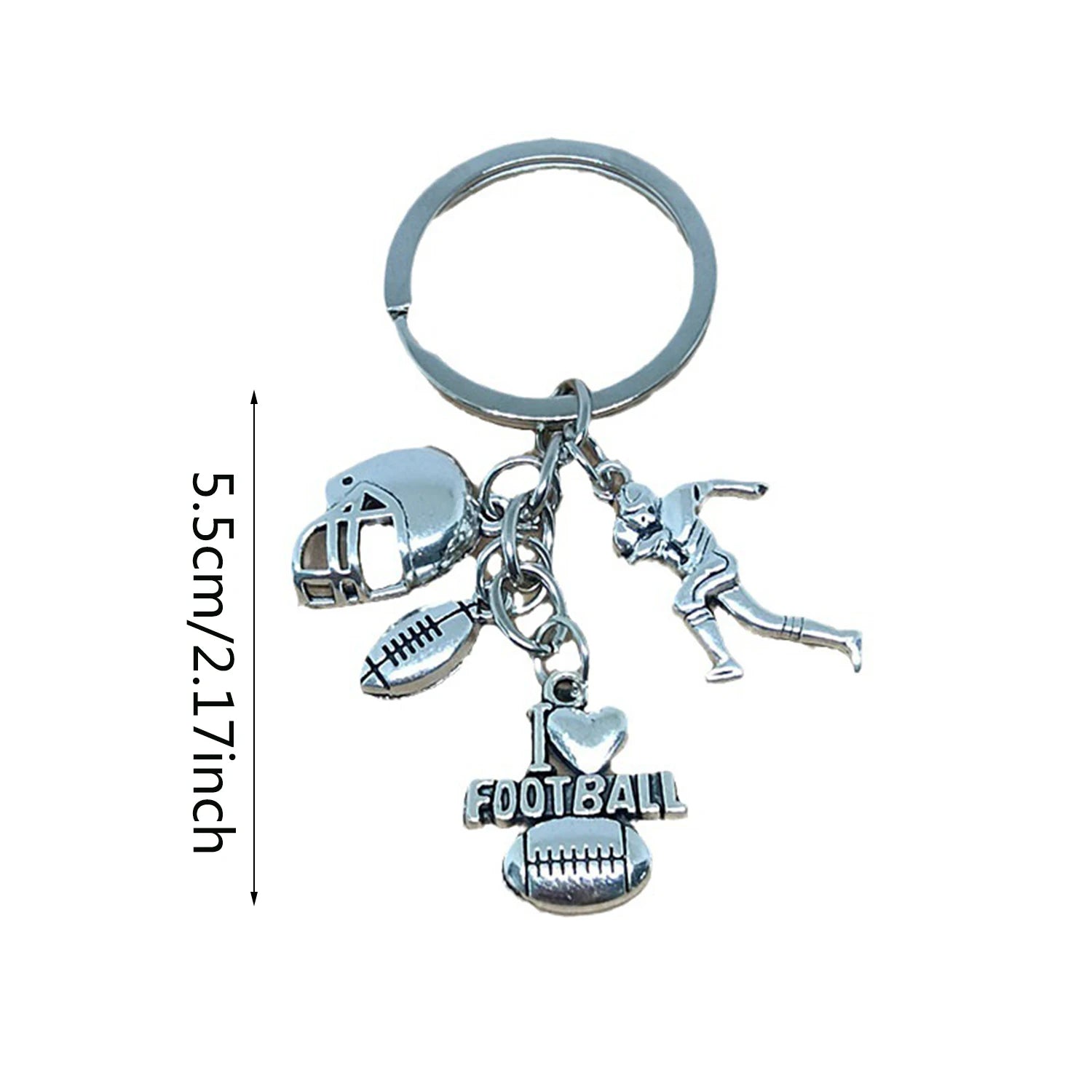 Dospita Fashion Keychain I Love Football Antique Series Pendant DIY Jewelry Rugby Player Helmet Pendant Key Chain Ring Holder For Gift