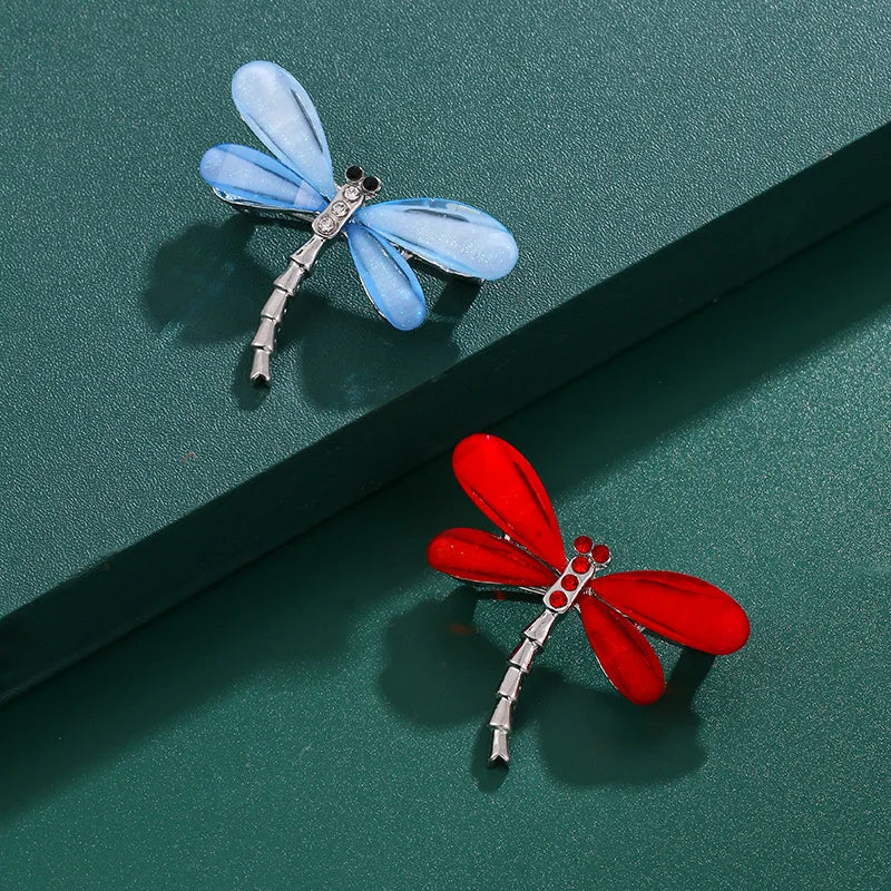 Dospita Fashion Cute Blue Red Color Dragonfly Brooches Insect Rhinestone Metal Pins For Women Girl Gifts Clothing Accessories