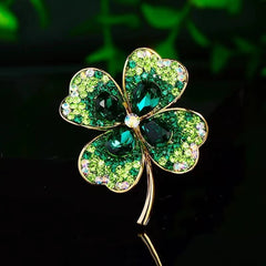 Dospita Korean High-End Multi Color Green Purple Red Pink Crystal Rhinestones 4 Leaf Clover Brooches Pins Women Clothing Accessories