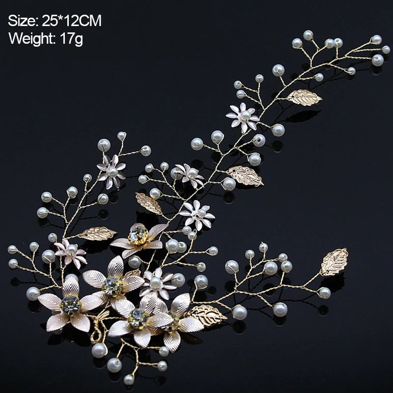 Dospita New Wedding Hair Accessories Crystal Pearl Hair Belt Wedding Bridal Hairband Hair Ornament Hair Jewelry Bride Headdress Headband