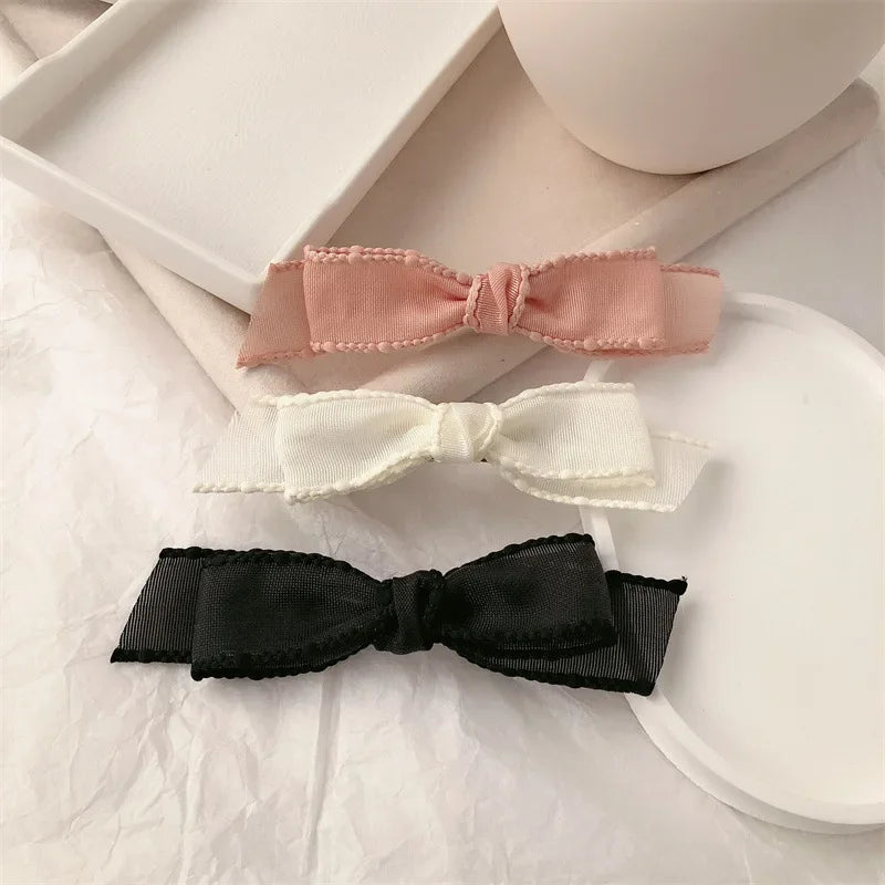 Dospita Korean Version Trend Solid Color Fabric Bow Duckbill Clip Birthday Party Elegant Hair Clip 1PCS Girls' Simple Hair Accessories