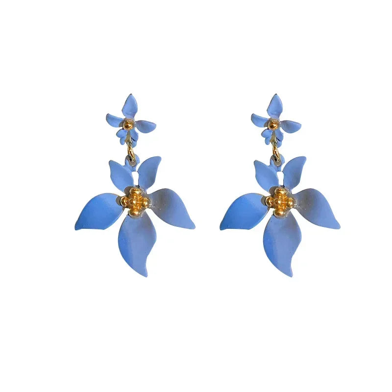 Dospita Elegant Blue Camellia Flower Dangle Earrings Bohemian Floral Daisy Earrings Women Summer Beach Jewelry