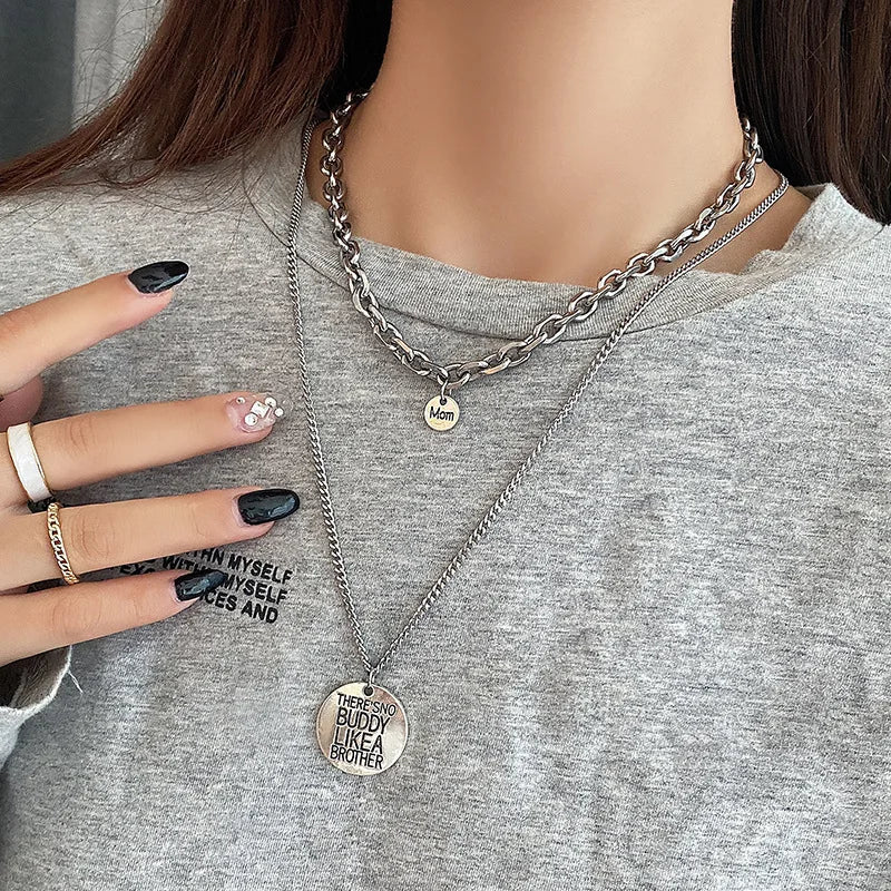 Dospita  -  Collar Heart Necklace For Women Punk Stainless Steel Chain Hip Hop Fashion Simple Letter Chokers Statement Goth Jewelry