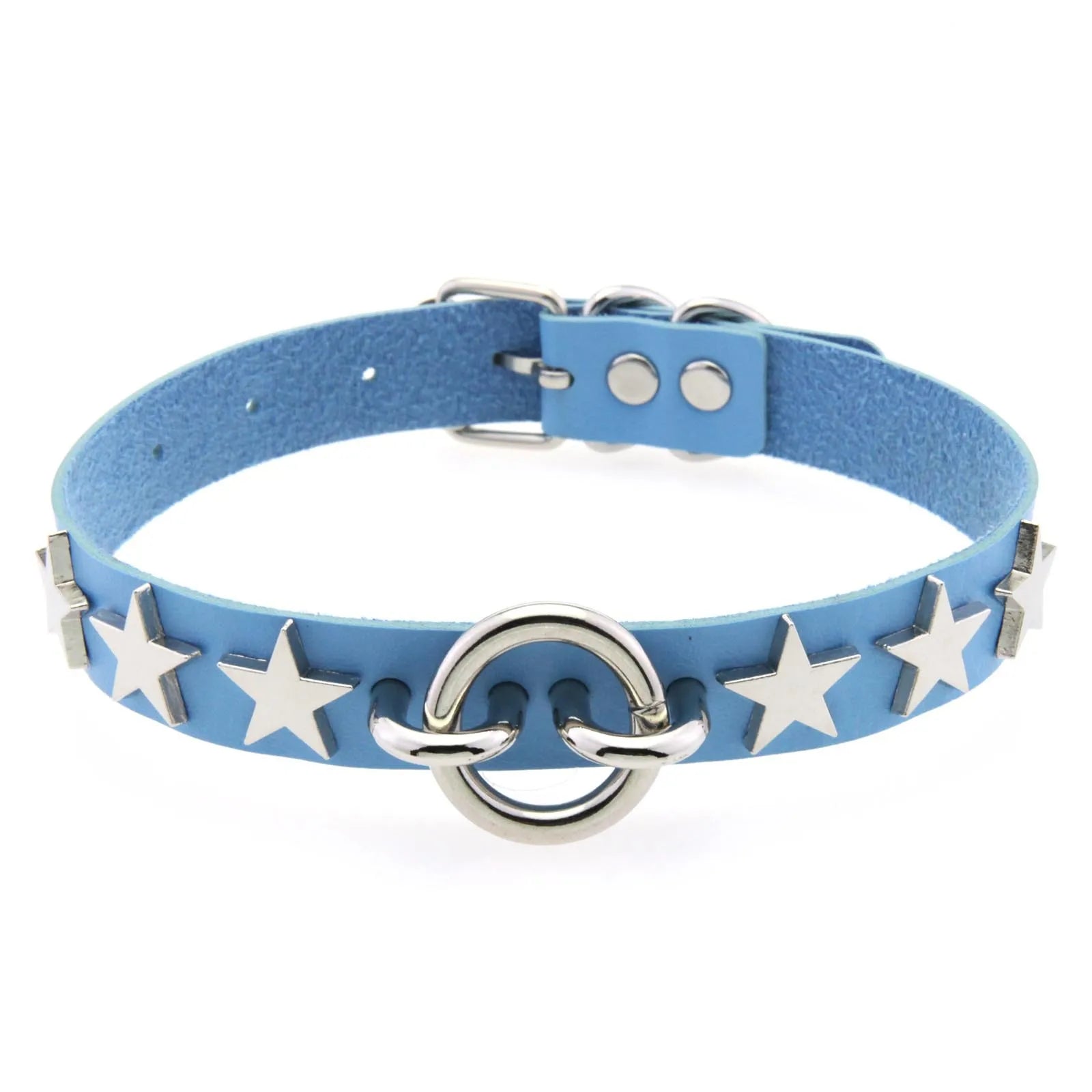 Dospita  -  Punk Stars Choker Pu Leather Collar Necklaces for Women Men Cool Big Round Metal Chocker Goth Style Necklace Accessories