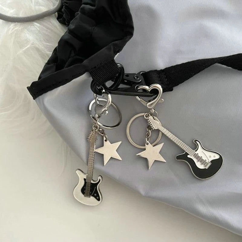 Dospita  -  Good Metal Hiphop Rock Y2K Guitar Keychain With Star Heart Hook Cool Fashion Punk Music Keyring Bag Charm Pendant