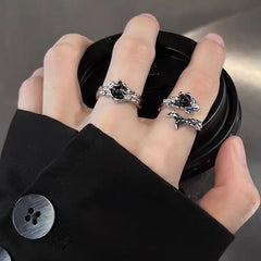 Dospita  -  Crystal Rings Kpop Heart Adjustable Ring Irregular Geometry Punk Vintage Rings for Women Girls New Fashion Jewelry