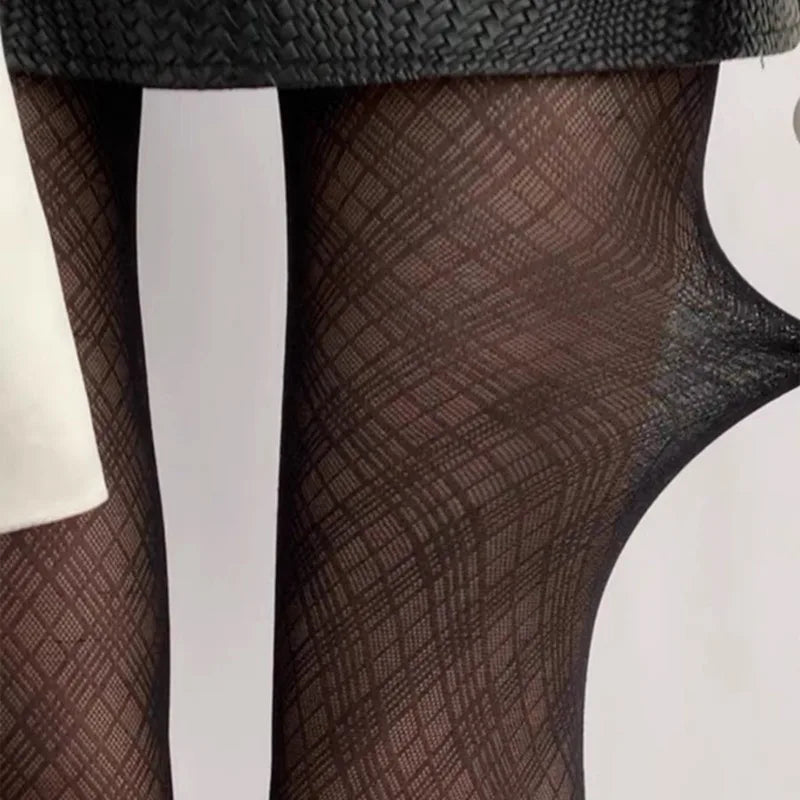 Dospita  -  Gothic Diamond Grid Fishnet Stockings Black Lace Patterned Tights High Waist Pantyhose Fishnets for Women Halloween New Year